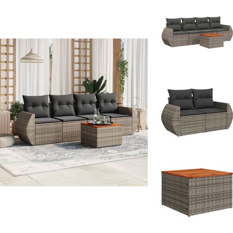 5-tlg. Garten-Sofagarnitur mit Kissen Grau Poly Rattan - Gartengestell - Gartenmöbelset - Outdoor Möbel - Lounge Set - Rattan Gartenmöbel (1/5)