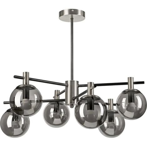 [GEBRAUCHT] B-Ware Lamkur Deckenleuchte Kronleuchter Lilou E14 Led Glas Chrom Rauchgrau 6 Flammig