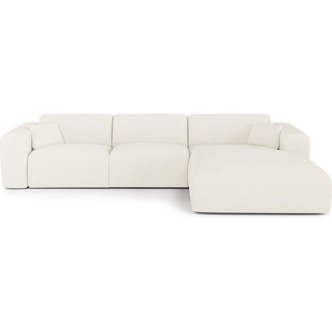 Canapé angle droit convertible 5 places en tissu bouclette crème MYRA (1/5)