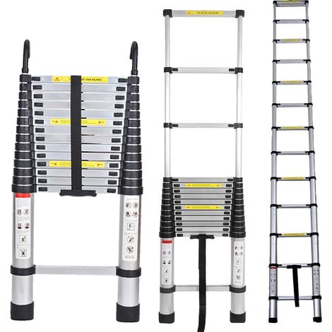 Telescoping Ladder 14.4ft Aluminum Telescopic Extension Ladder Extendable Ladders with 2 Detachable Hooks Portable Lightweight Safety Lock Design Best for Household Daily or RV Work 330 Pound Capacity (1/5)