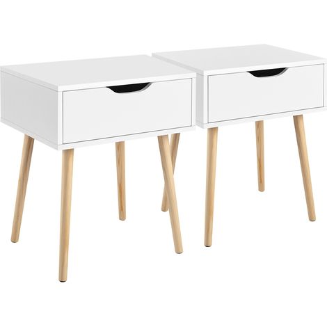 Homevive 2pcs Mesillas de Noche para Dormitorio Mesita de Noche con 1 Cajón Mesa Auxiliar de Madera para Sala de Estar Blanco 48,5×41×57,5 cm