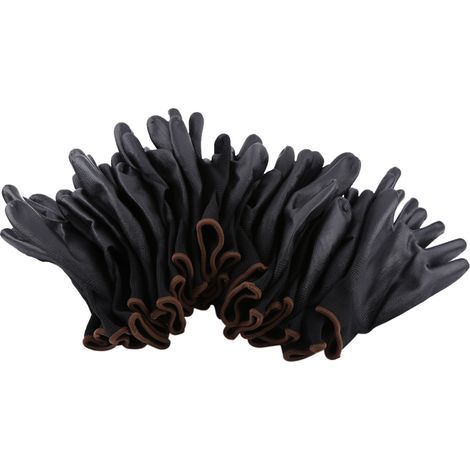 Work gloves with black PU nylon safety palm coating and brown band (L) (1/5)
