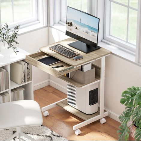 Scrivania con cassetto e ripiani salvaspazio in legno OKMYHOME (1/5)