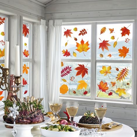 144 Pièces, Couleur Rouge, Adhésifs de Fenêtre D'Automne et de Thanksgiving, en Pin (1/5)