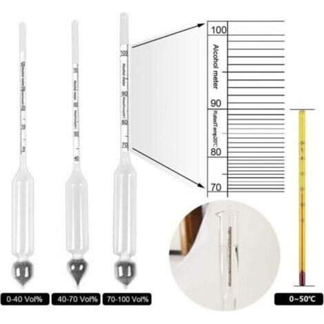 Set di 3 alcolimetri professionali – Misura da 0 a 100% – Include termometro per la massima precisione – Per whisky, vodka, cognac -Crezuo