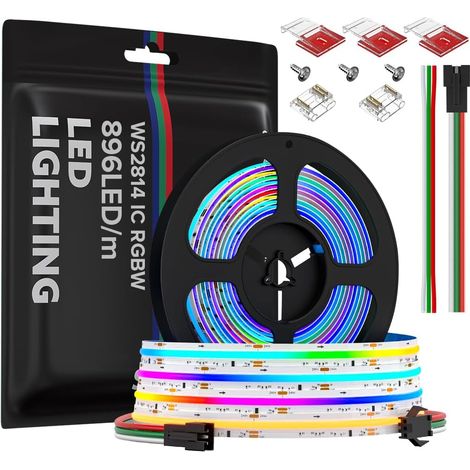 COB LED Strip WS2814 RGBW IC FCOB 5M 896LEDs/m High Density Light Strip DC24V 10mm RGB+WW(Warm White) IP30 Non-Waterproof Strip Light for Indoor DIY Projects (1/5)