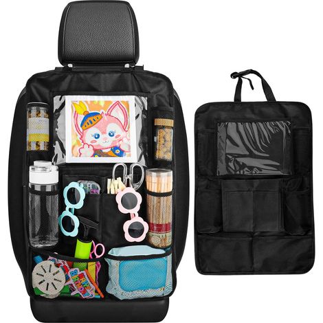 Organizador para coche, caja organizadora para coche mejorada y más gruesa, protector de asiento de coche con 10 bolsillos, ideal para guardar juguetes, aperitivos y vasos en el coche. (1/5)