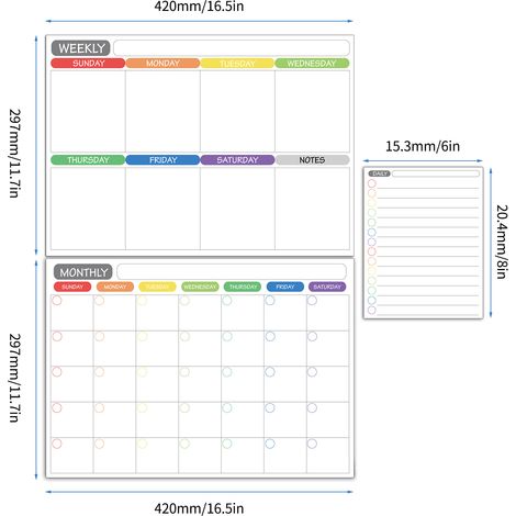 Tableau blanc magnétique effaçable à sec pour frigo, planificateur mensuel hebdomadaire quotidien, 5 tableaux, 1 stylo, 1 effaceur, organiseur, agenda, liste de tâches, mémo mural (1/4)