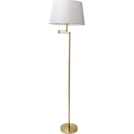 Lampadaire Orientable en Métal Laiton Mat et Textile Beige, Hauteur 158 cm, Douille E27 - PANGIVO (1/5)