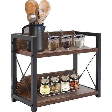 Estantería de cocina, fabricada en madera con estructura metálica, diseño antideslizante, uso versátil, fácil de mover. (1/5)
