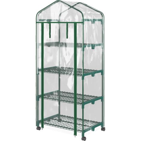 Mini Serre de Jardin 4 Étagères Bâche 140 g/m² UV Protection Anti-gel Structure Acier Thermolaqué 69 x 50 x 165 cm pour Semis (1/5)