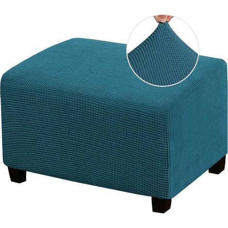 Housse Repose-pieds - Tissu Jacquard Épais Carreaux - Élastique Sous le Bord - Pour Canapé Salon - Taille Standard Bleu Foncé ×1 (1/5)