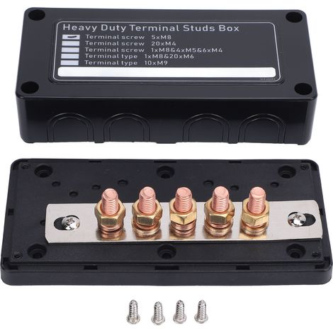 Ortviai Barre de distribution électrique 5 voies 48 V CC 300 A M8 x 5 en laiton noir pour véhicules, bateaux et camping-cars