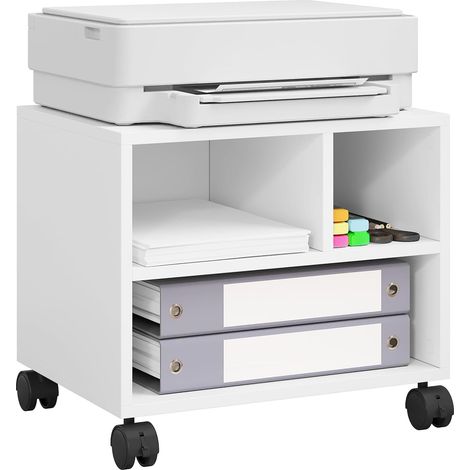 WOLTU Carrello Porta Stampante. 3 Scomparti Aperti. per Ufficio. Mobiletto con Ruote. 40x30x35cm Bianco (1/5)