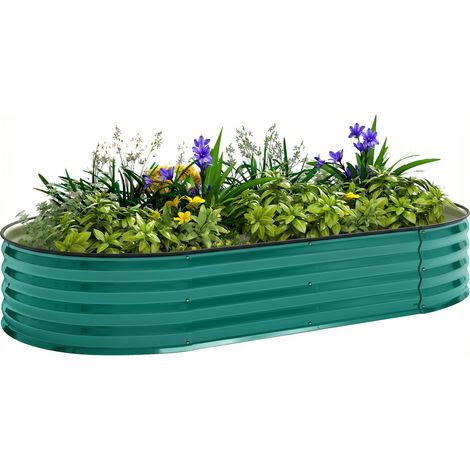 Outsunny Galvanised Raised Garden Bed Planter Box, Light Green