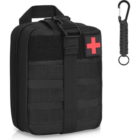 Erste Hilfe Tasche MOLLE taktisch mit Karabiner, 3 Fächer, wasserdicht, schwarz
