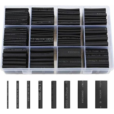 Gaine Thermorétractable 650pcs Tube Thermorétractable Noir 8 Tailles Ratio 2:1 Gaine Thermo Retractable Kit, Noire-Autres (1/5)
