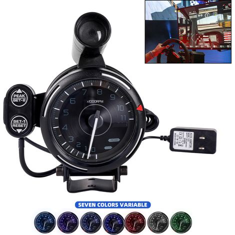 Racing simulator tachometer for PC racing games, 80mm gauge accessory, 11000 RPM, 7 colors (1/5)