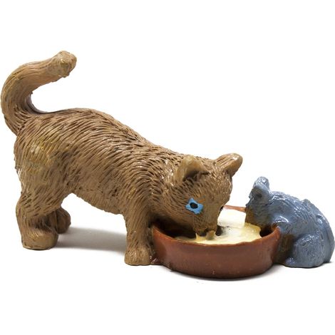 Gatto con Topo in Resina Animali per Presepe 11085 (1/5)