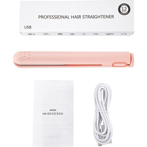 Mini Fer à Lisser 2 en 1 USB avec Plaques en Céramique, Lisseur Boucleur Rose (1/5)
