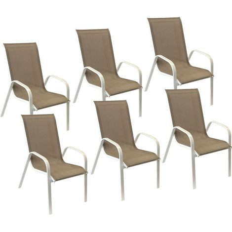 Set di 6 sedie MARBELLA in textilene tortora - alluminio bianco