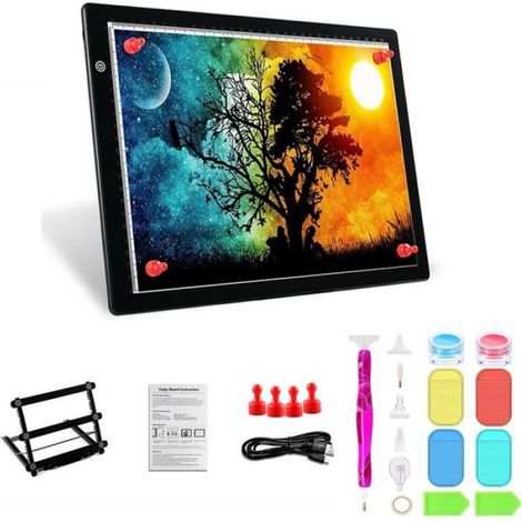 Tablette Lumineuse - LED A4 - 35 x 25 cm - Épaisseur 7 mm - Réglage Luminosité 3 Niveaux - USB Alimenté - Avec Cadre Réglable et Clips - 1 Pièce (1/4)