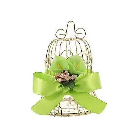 Boîte à bonbons de mariage en métal en forme de cage à oiseaux (verte) (1/2)