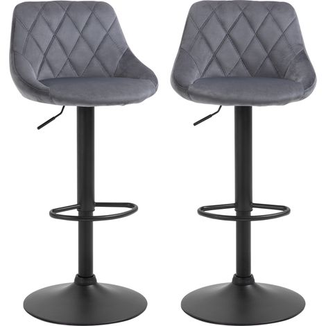 Sgabelli da Bar Altezza Regolabile 46x48x83-104cm, Base Metallo, Seduta Finta Pelle, Girevoli con Schienale e Poggiapiedi, Grigio e Nero (1/5)
