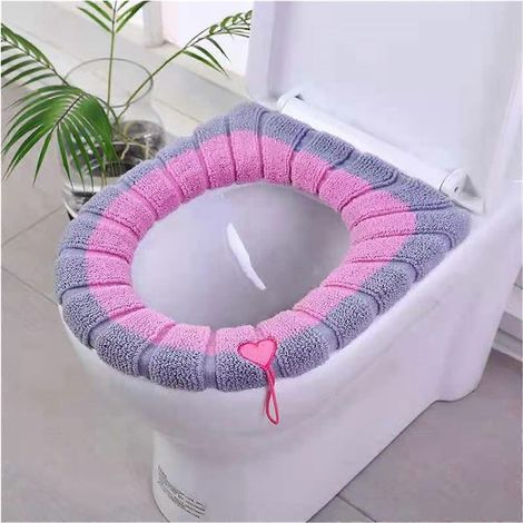 Ensemble de 2 chauffe-sièges de toilette roses, rétractables, chaleur épaisse, compatibles avec tous les sièges ovales. (1/5)
