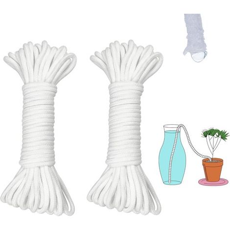 Deux rouleaux de ficelle capillaire auto-absorbante, 10 m x 6 mm, idéale pour l'entretien des plantes pendant les fêtes, et pour la fabrication de pots hydroponiques auto-absorbants faits maison. (1/5)