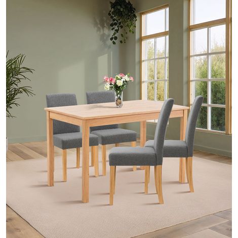 Hallowood Furniture Waverly Oak Small Dining Table and Chairs Set 4, Solid Oak Wooden Rectangular Kitchen Table and Chairs in Straight Back and Upholstered Grey Fabric for Home and Café (1/5)
