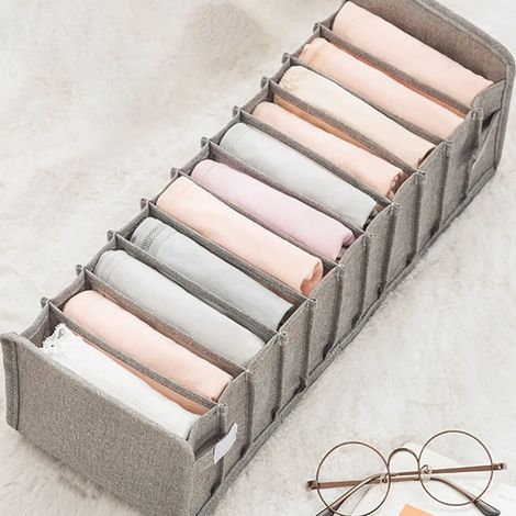 Boîte de rangement, 40 x 15,5 x 14 cm, couleur grise, 11 compartiments, pliable, pour la maison, la chambre ou le bureau.-AquaForge (1/5)