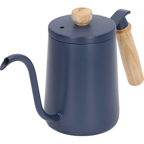 Bouilloire Bec Verseur 600ml Acier Inoxydable 304 Poignée en Bois pour Café et Boissons Bleue