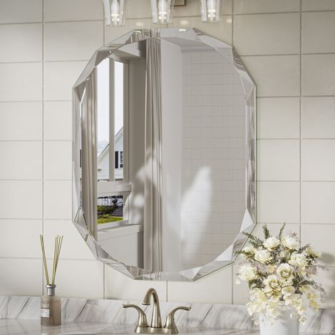 Keonjinn Wandspiegel oval 50x70cm, Badspiegel mit abgeschrägte Kanten, modernes Design, HD-Sicherheitsglas mit Splitterschutzfolie, für Badezimmer, Wohnzimmer & Flur (1/5)