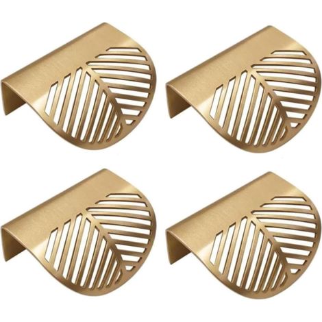 Sollbry 4 Pièces Petite Poignées Feuille Forme Armoire doré , pour Armoire, Meubles de Cuisine,Fabriqué en alliage de zinc,60mm×42mm (1/5)