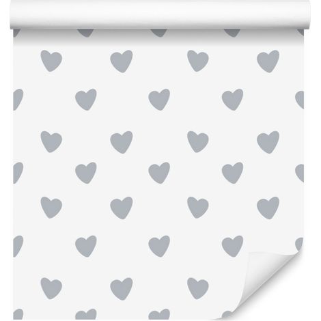 Carta da parati con cuori bianchi e grigio chiaro 50x1000 cm (1/5)