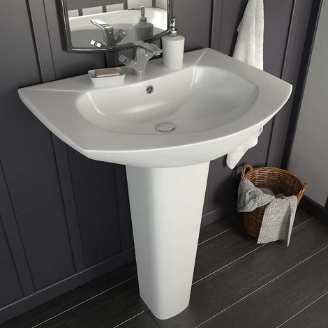 vidaXL Vasque autoportant avec socle Céramique Blanc 650x520x200 mm (1/5)