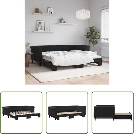 vidaXL Sofa-Bett - Tagesbett Ausziehbar Schwarz 90x190 cm Samt (1/5)