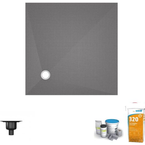 Receveur de douche à carreler 100 x 100 WEDI Fundo Primo écoulement excentré + bonde verticale + kit d'étanchéité + colle 320