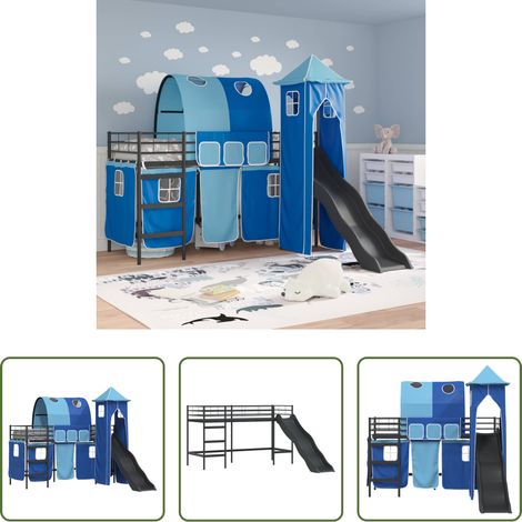 vidaXL Metallrahmen - Kinderloftbett Schwarz und Blau 75 x 190 cm Metall (1/5)