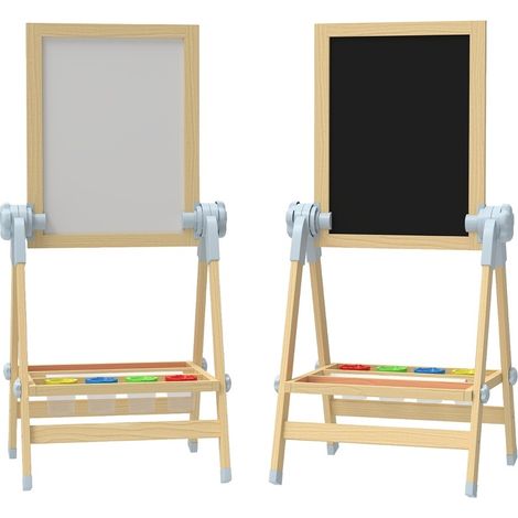 Cavalletto per bambini in legno doppia faccia lavagna e lavagna magnetica regolabile (1/5)