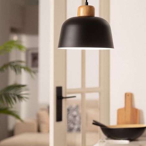 Ledkia – Suspension métal et bois Wawak noir – Type d'ampoule E27 – Pour éclairage personnalisable – Design élégant pour salles à manger et bureaux
