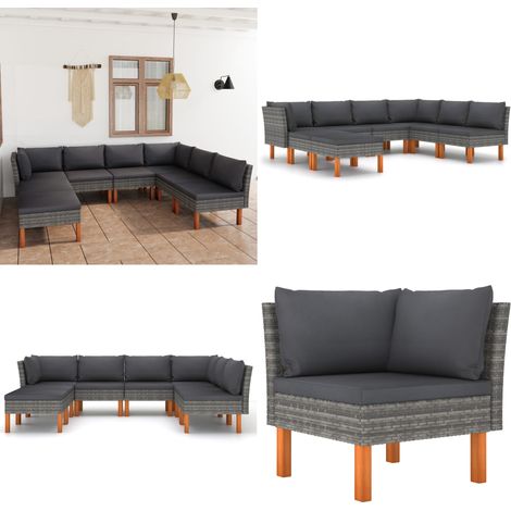 Salon de jardin 8 pcs avec coussins Résine tressée Gris - Salon De Jardin - Mobilier De Jardin - Set De Salon De Jardin - Canapé De Jardin - Résine Tressée - Home & Living