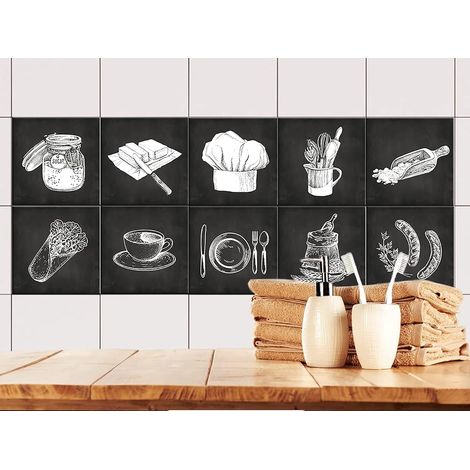 18 Pcs Sticker Carrelage Cuisine 15×15,Autocollant Carrelage pour Salle de Bain,Adhésifs Blancs Noirs Stickers Muraux Carreaux,Autocollant pour Carreaux Résistant à l'eau et aux Graisses (1/5)