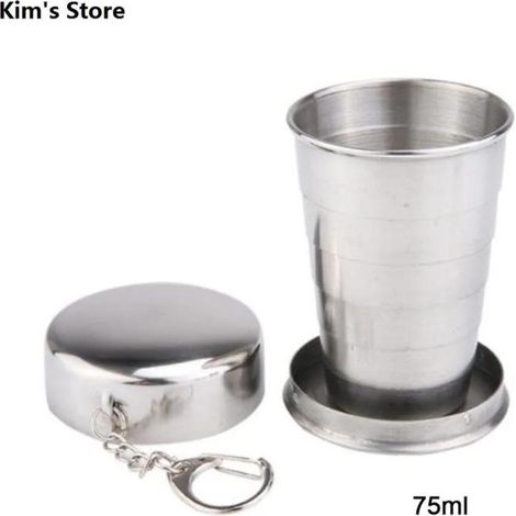 Zusammenfaltbarer Edelstahl-Reisebecher, 70 ml, inklusive Schlüsselanhänger