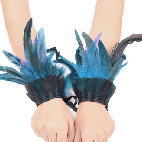 Eleganti polsini in chiffon di seta con piume - Blue Lake