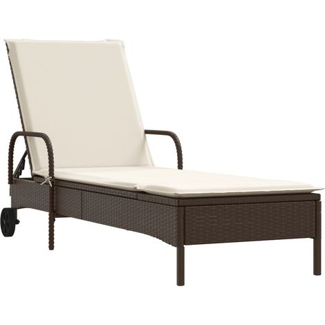 Maison Exclusive - Lettino Prendisole con Ruote e Cuscino in Polyrattan Marrone