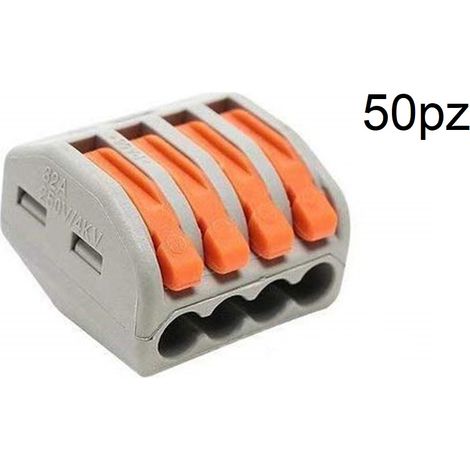 Morsetto connettore a leve 4 poli 50pz fili cavi elettrici 32A 250V 0.08-2.5-4mm (1/4)