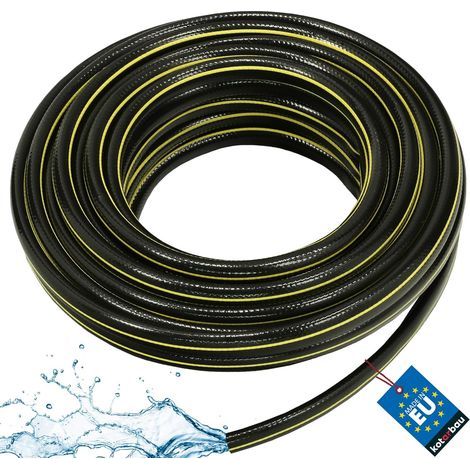 Manguera de jardín profesional reforzada de 4 capas, negra y amarilla, para regar plantas, 12 mm de diámetro interior, 20 m de longitud.