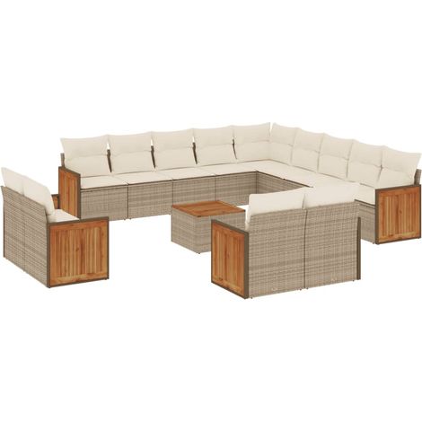 Salon de jardin avec coussins 14 pcs beige résine tressée (1/5)